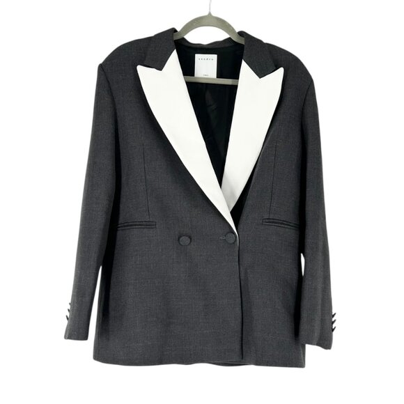 NWOT Sandro Contrasting Lapel Wool Blend Blazer Jacket - Picture 2 of 10